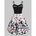 Butterfly Print Empire Waist Dual Straps Dress
