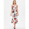 Buttoned Rose Print Vintage Dress