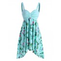 Cactus Print Empire Waist Asymmetrical Cami Dress