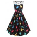 Cartoon Dinosaur Print Vintage Dress