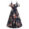 Floral Print Cold Shoulder Surplice Dress