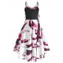 Flower Print Lace Up High Low Empire Waist Dress