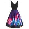 Galaxy Bat Graphic Sleeveless Halloween Dress