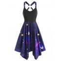 Galaxy Print Ring Asymmetrical Dress