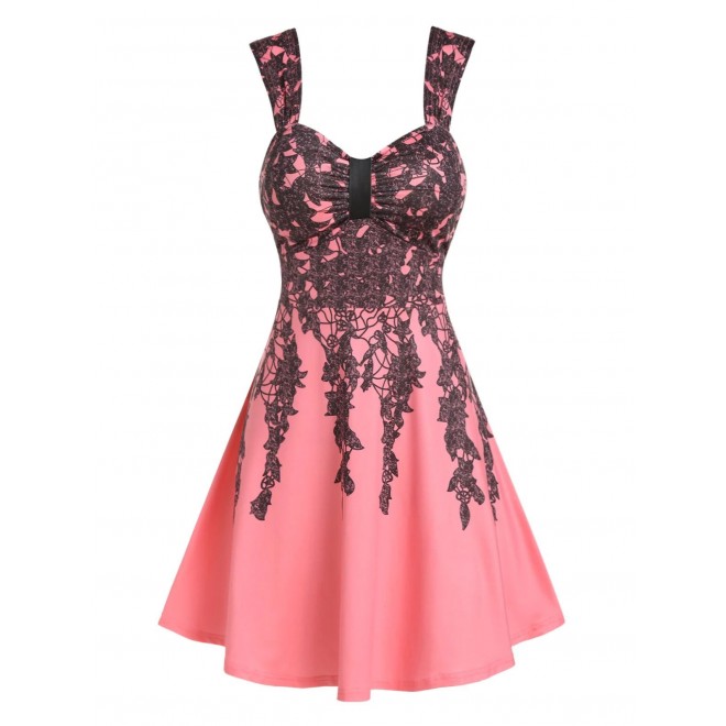 Leaves Print Ruched ...