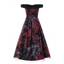Off The Shoulder Floral Rockabilly Style Vintage Dress