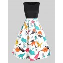 Round Neck Dinosaur Print Flare Dress