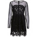 Stylish Round Collar Lace Floral Embroidery Long Sleeve Dress For Women